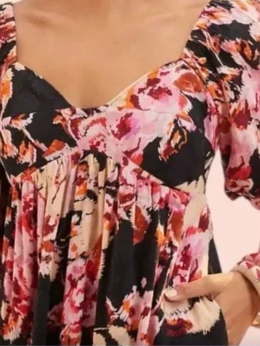 Anthropologie Somerset Puff-Sleeve Maxi Dress Black Pink Floral Tiered M - Picture 3 of 13
